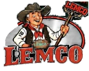 LEMCO Rec Room and Unique Gifts logo: cowboy with a cue rack above the red LEMCO sign